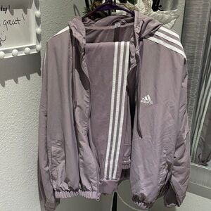 Adidas Lavender Hooded Jacket and pants with White Stripes
